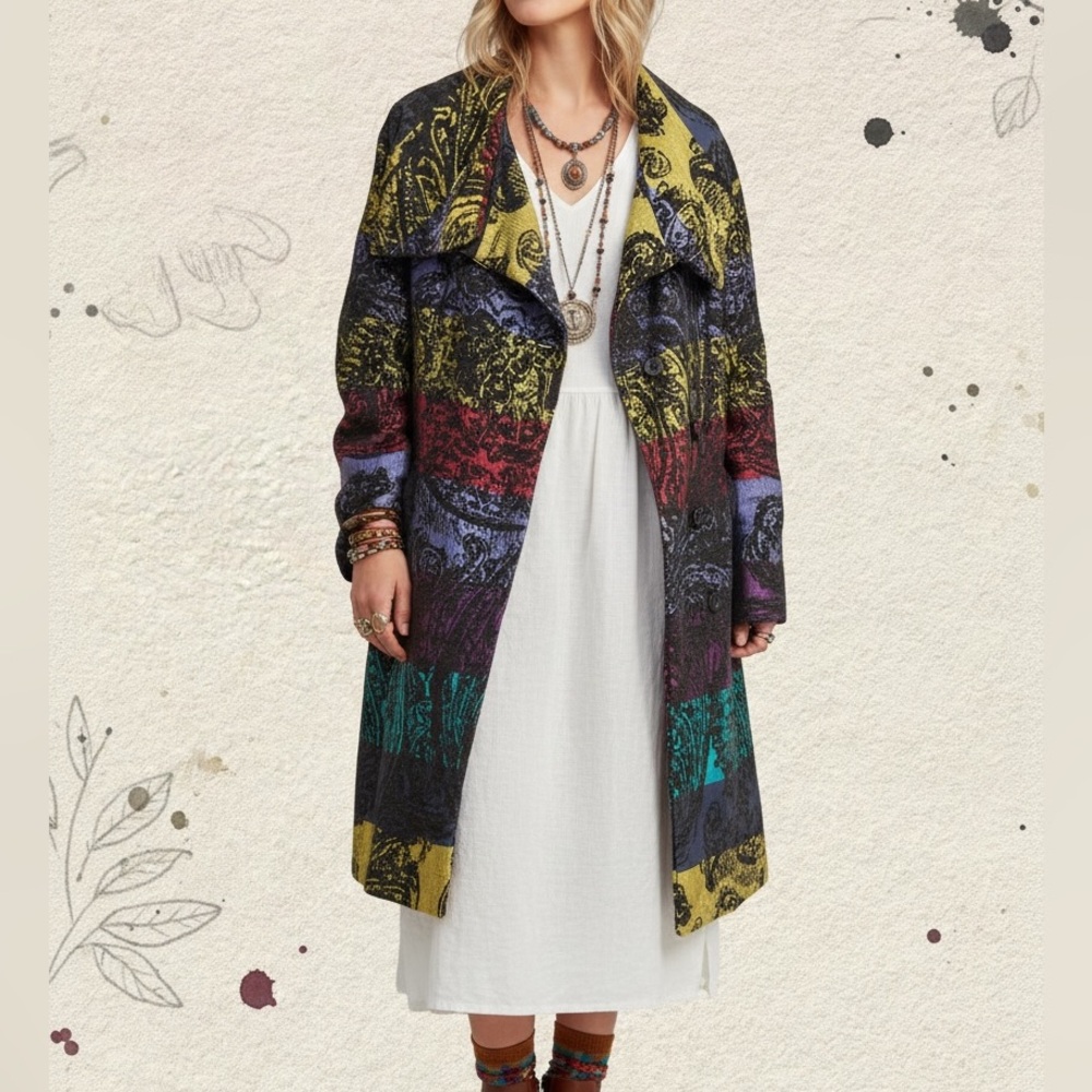Desigual Artistic Patchwork Coat | Statement Jacket | Size 40